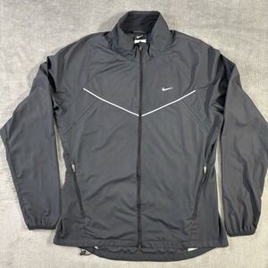 Nike Jacket Women M Black Zip Track Pockets Swoosh Athletic Windrunner 362774011